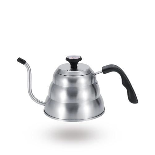 Natudeco Schwanenhals Wasserkocher, 1000ml Teekanne Wasserkocher,34oz Edelstahl Wasserkessel Induktion Gooseneck Kettle Kaffeekanne mit Thermometer für Teezubereitung Kaffeeliebhaber von Natudeco