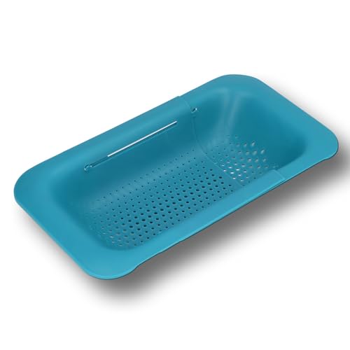 Natudeco Sieb Küche ausziehbar Siebkorb Abflusssieb über der Spüle Sieb Siebkorb Teleskop-Design Küchensieb Anti-Rutsch-Obstsieb Gemüsesiebkorb 362-494mm für Küchenspüle Küchenutensilien (Grün) von Natudeco