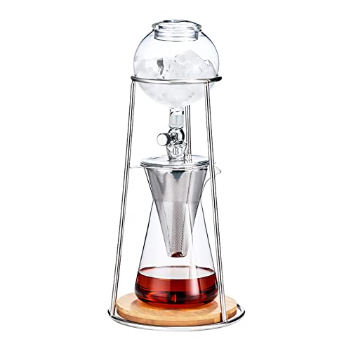 Natudeco Tropfturm-Kaffeemaschine, Wiederverwendbare Eiskaffee-Tropfkanne Abnehmbarer Glasständer aus klarem Edelstahl Eiskaffee-Brühturm Kaltbrühkaffee-Set 600 ml von Natudeco