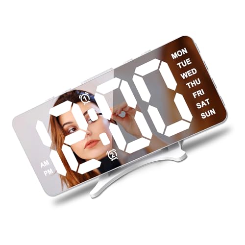 Natudeco digitaler Wecker für Schlafzimmer mit LED -Display 2 Alarme laut Laut großer Anzeige Digital (Weiß) von Natudeco