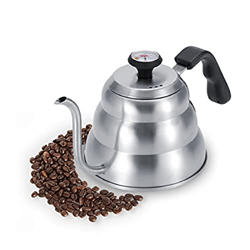 Schwanenhals Wasserkocher, 1000ml Teekanne Wasserkocher,34oz Edelstahl Wasserkessel Induktion Gooseneck Kettle Kaffeekanne mit Thermometer für Teezubereitung Kaffeeliebhaber von Natudeco