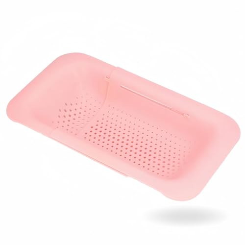 Natudeco Küchensieb Teleskop-Design Rosa, Anti-Rutsch-Obstsieb für Küchenspüle, 14,3 Zoll bis 19,4 Zoll, Polypropylen von Natudeco