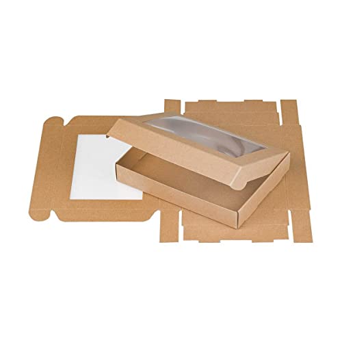 Faltchachtel mit Fenster und Klappdeckel 11,5 x 15,5 x 2,5 cm, Braun, Kraftkarton - 10er Pack von Natürlich verpacken