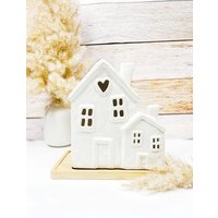 Großes Lichthaus, Teelichthaus, Steingut Weiß von NatuerlichDufte