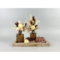 Herbstdeko Tablett Mit Trockenblumen Vasen Und Kürbis Kerze Boho Naturdeko von NatuerlichMitStil