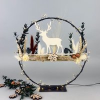 Lichterring Mit Hirsch | Herbst Deko Trockenblumenkranz Led Naturkranz Boho Tischdeko Fensterdeko von NatuerlichMitStil