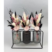 Trockenblumen-Arrangement in Gerippten Glasvasen Mit Metallständer Boho Deko Set 3-Teilig von NatuerlichMitStil