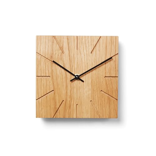 Natuhr Funkuhr Wanduhr Tischuhr Holz - Beam - geräuscharm Massivholz modern Design 17 x 17 cm (Eiche geölt Schwarze Zeiger, Funkuhrwerk) von Natuhr