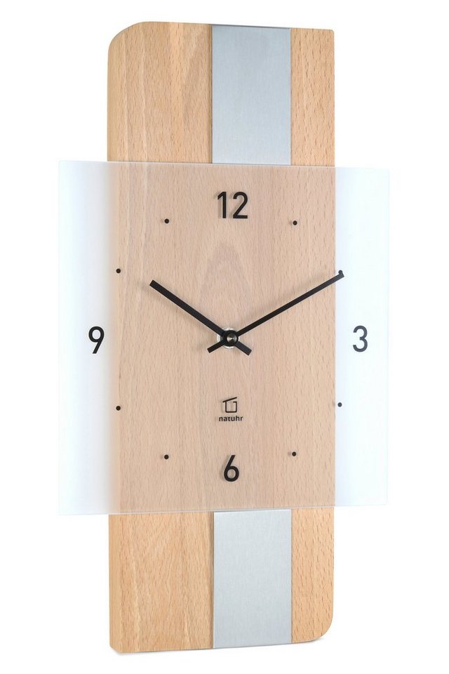 Natuhr Funkwanduhr Natuhr Wanduhr - Fusion - präzises Funk-Uhrwerk Holz Metall Glas von Natuhr