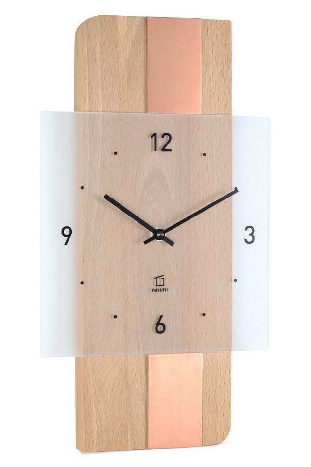 Natuhr Funkwanduhr Natuhr Wanduhr - Fusion - präzises Funk-Uhrwerk Holz Metall Glas von Natuhr