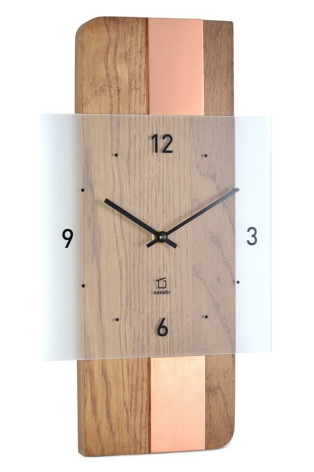 Natuhr Funkwanduhr Natuhr Wanduhr - Fusion - präzises Funk-Uhrwerk Holz Metall Glas von Natuhr