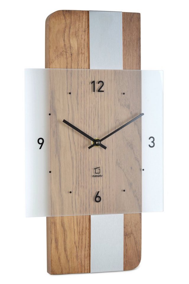 Natuhr Funkwanduhr Natuhr Wanduhr - Fusion - präzises Funk-Uhrwerk Holz Metall Glas von Natuhr