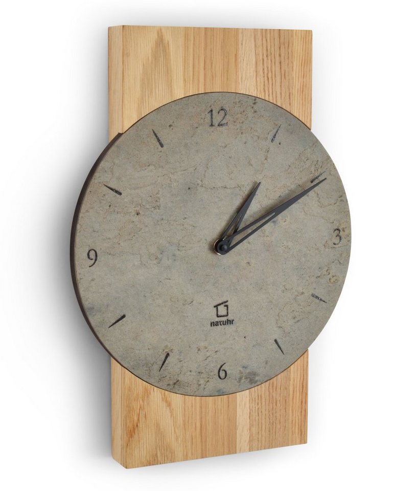 Natuhr Funkwanduhr Natuhr Wanduhr - Zugspitze - Holz Eiche Schiefer Stein (wählbar: Funkuhr oder Quarzuhr) von Natuhr