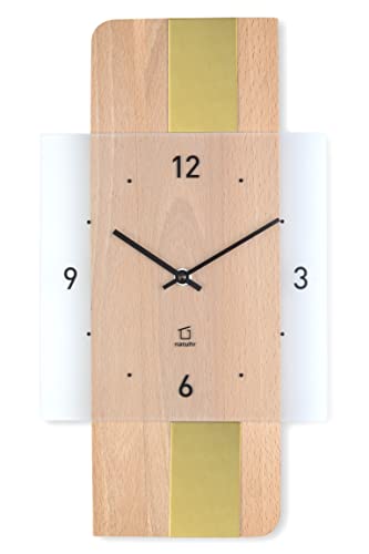 Natuhr Holz Metall Glas Wanduhr - Fusion - geräuscharm Quarz-Uhrwerk plastikfrei verpackt (Buche geölt/Messing Auflage) von Natuhr