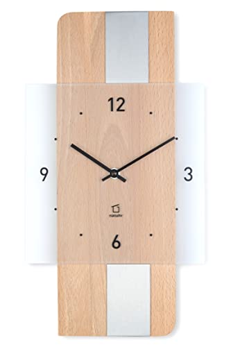 Natuhr Holz Metall Glas Wanduhr - Fusion - präzises Funk-Uhrwerk plastikfrei verpackt (Buche geölt/Edelstahl Auflage) von Natuhr