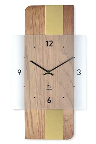 Natuhr Holz Metall Glas Wanduhr - Fusion - präzises Funk-Uhrwerk plastikfrei verpackt (Eiche rustikal/Messing Auflage) von Natuhr