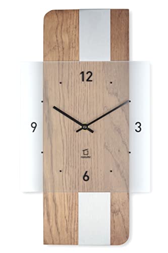 Natuhr Holz Metall Glas Wanduhr - Fusion - präzises Funk-Uhrwerk plastikfrei verpackt (Eiche rustikal/Edelstahl Auflage) von Natuhr