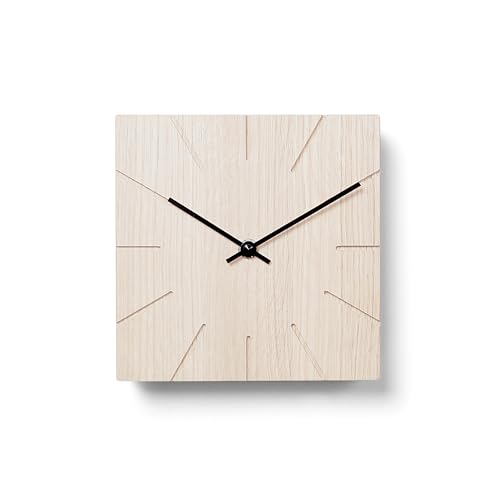 Natuhr Holzuhr Wanduhr Tischuhr Eiche Holz - Beam - geräuscharm Massivholz Design 17 x 17 cm (Eiche gekalkt Schwarze Zeiger, Quarzuhrwerk) von Natuhr