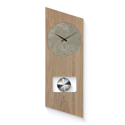 Natuhr Pendeluhr Waxenstein - Eiche unbehandelt Heller Schiefer Zifferblatt Pendel aus Messing (Funk-Pendeluhrwerk) von Natuhr