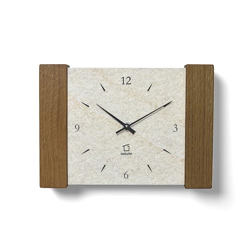 Natuhr Quartz Wanduhr Tischuhr Hochkönig Holz, Eiche, Sandstein, geräuscharm (Creme/Räuchereiche - Quarz) von Natuhr