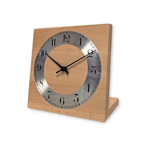 Natuhr Tischuhr Eiche Buche Holz - Knick - Massivholz Design 17,5 x 17,5 cm (geräuscharmes Quarz-Uhrwerk, Buche geölt) von Natuhr
