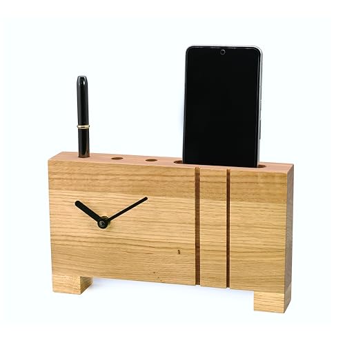 Natuhr Tischuhr Eiche geölt massiv - Dock - Stiftehalter Smartphonehalter 24 x 14 cm (Funkuhrwerk) von Natuhr