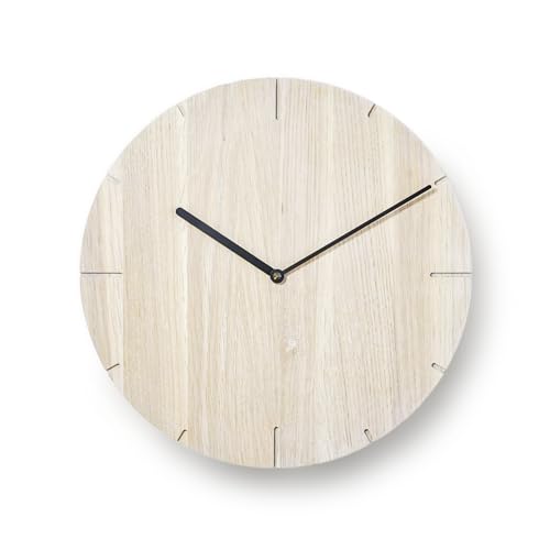 Natuhr Wanduhr Eiche gekalkt Holzuhr Solide Massivholz, geräuscharmes Uhrwerk, puristisch, modern, skandinavisches Design(Schwarze Zeiger) von Natuhr