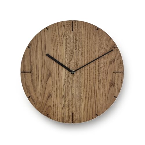 Natuhr Wanduhr Eiche rustikal Räuchereiche Holz Solide Massivholz, geräuscharmes U.T.S. Uhrwerk, puristisch, modern, Made in Germany (Schwarze Zeiger) von Natuhr