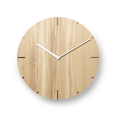 Natuhr Wanduhr Eiche unbehandelt Holz Solide Massivholz, geräuscharmes U.T.S. Uhrwerk, puristisch, modern, Made in Germany (Weiße Zeiger) von Natuhr