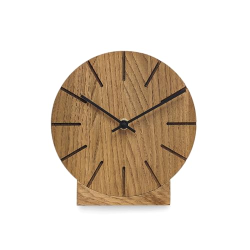 Natuhr Wanduhr Tischuhr Eiche Holz - Boom - geräuscharm Massivholz Design ø17 cm (Eiche dunkel geölt Schwarze Zeiger, Funkuhrwerk) von Natuhr