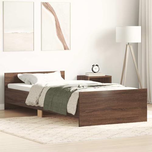 Natulvd 100x200 cm Einzelbett Bettgestell Modernes Lattenbett mit einfachem Design Kopfteil / kein Boxspring nötig (Braun Eiche) von Natulvd