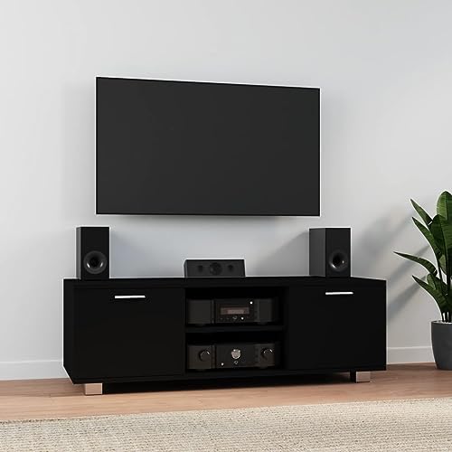 Natulvd 120 cm TV-Ständer für 50-Zoll-Fernseher Modernes Gaming-Entertainment-Center mit 2 Türen, offenem Regal & Kabellöchern, TV-Schrank für Wohnzimmer Schlafzimmer (Schwarz) von Natulvd