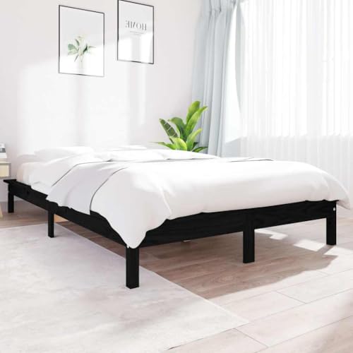 Natulvd 120x200 cm Kleines Doppelbettrahmen mit Holzlattenstütze, einfaches Plattformbettgestell, mit Stauraum unter dem Bett, kein Boxspringbett erforderlich (Schwarz) von Natulvd
