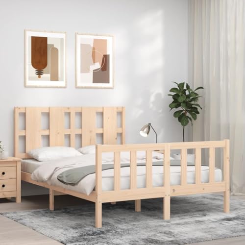 Natulvd 120x200 cm kleines Doppelbett Bettgestell mit Kopfteil & Fußteil, klassisches Holzbettgestell mit Stauraum unter dem Bett & Lattenstütze, kein Boxspring nötig (Braun) von Natulvd