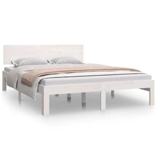 Natulvd 135x190 cm Doppelbett aus Holz mit Holzlattenstütze/rutschfeste Matratzenfundament/Keine Boxspring erforderlich/Unterbettkommode /Einfache Montage (Weiß) von Natulvd