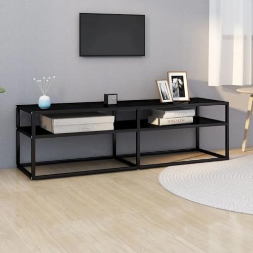 Natulvd 140 cm TV-Ständer für 55-Zoll-Fernseher, 2-stöckiges Gaming-Entertainment-Center mit 2-stöckigem Glasregal, moderner TV-Schrank für Wohnzimmer, Schlafzimmer (Schwarz) von Natulvd