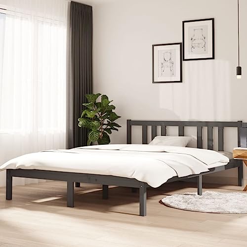Natulvd 140x200 cm Doppelplattform-Bettgestell mit Kopfteil, Kiefernholz-Bettgestell mit stabiler Holzlattenstütze, kein Boxspringbett erforderlich, für die meisten Matratzen (Grau) von Natulvd
