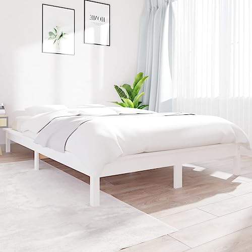 Natulvd 150x200 cm kleines Queensize-Bettgestell mit Holzlattenstütze, einfaches Plattform-Bettgestell, mit Stauraum unter dem Bett, kein Boxspringbett erforderlich (Weiß) von Natulvd