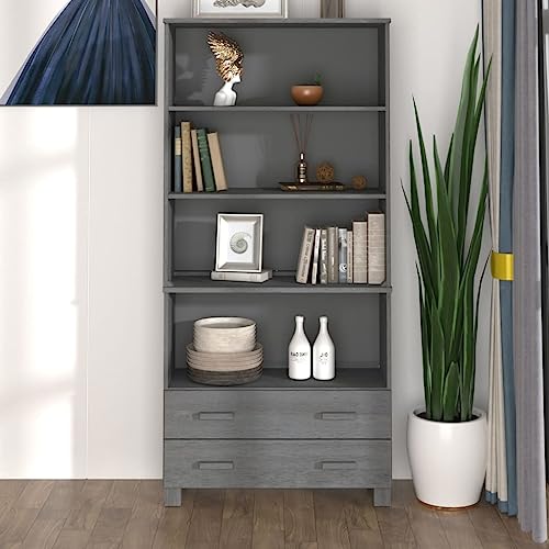 Natulvd 180 cm hoch Sideboard Bücherregal Buffetschrank mit 2 Schubladen und offenen Regalen, Aufbewahrungsschränke für Küche, Wohnzimmer(Dunkelgrau) von Natulvd