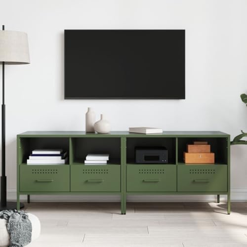 Natulvd 2 Set TV Unit Cabinet Stand, for 50 55 60 Inch TVs, Steel Sideboard Entertainment for Living Room with 4 Drawers and Open Shelves (Green) von Natulvd
