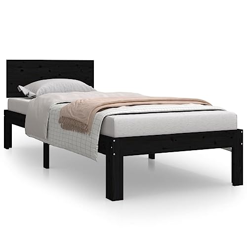 Natulvd 75x190 cm kleines Einzelbettgestell aus Holz mit Holzlattenstütze/Anti-Rutsch-Matratzenfundament/kein Boxspringbett erforderlich/Unterbett-Aufbewahrung/Einfache Montage (Schwarz) von Natulvd