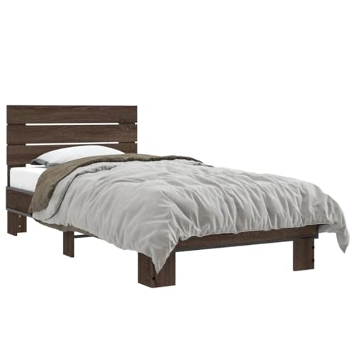 Natulvd 90x190 cm Einzelbett Modern Bettgestell Einfache Plattform Bettgestell mit Lattenkopfteil Lattenbett passt für Jugendliche/Erwachsene (Braun Eiche) von Natulvd