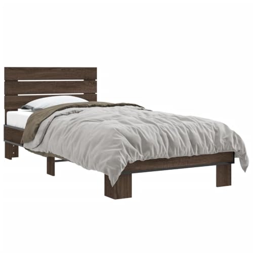 Natulvd 90x200 cm Kleines Einzelbett Modern Bettgestell Einfache Plattform Bettgestell mit Lattenkopfteil Lattenbett passt für Jugendliche/Erwachsene (Braun Eiche) von Natulvd