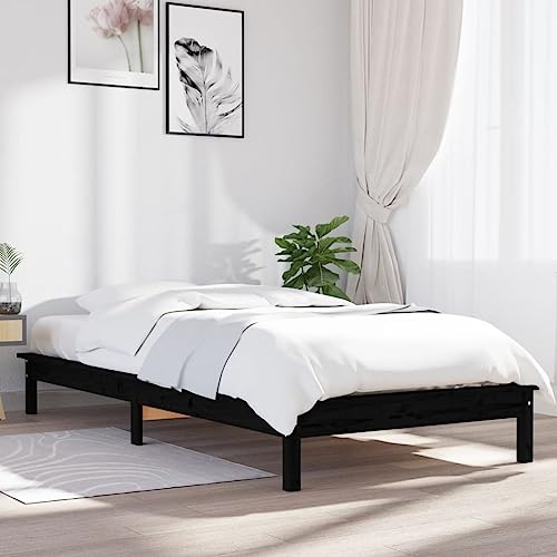 Natulvd 90x200 cm kleines Einzelbettgestell mit Holzlattenstütze, einfaches Plattform-Bettgestell, mit Stauraum unter dem Bett, kein Boxspringbett erforderlich (Schwarz) von Natulvd