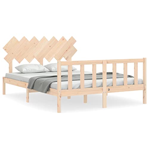 Natulvd Bett 140x200 cm Holz Bettgestell mit Kreuz-Design Kopfteil & Fußteil Unterbettkommode (Doppelbett, Braun) von Natulvd