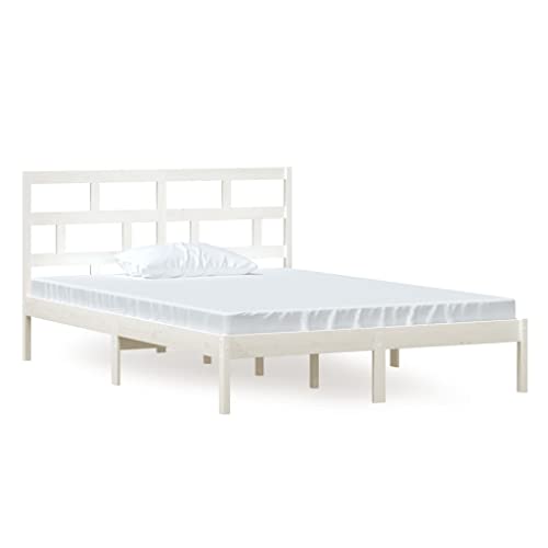 Natulvd Bettgestell 140x200 cm mit Kopfteil, Rustikales Plattformbett mit Stauraum unter dem Bett & Lattenstütze, kein Boxspring nötig, für Jugendliche/Erwachsene (Weiß) von Natulvd