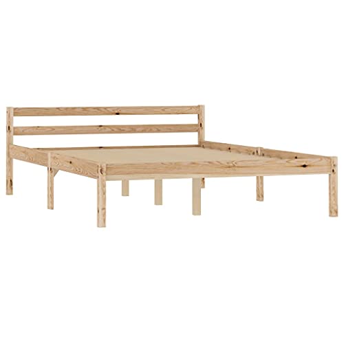 Natulvd Bettgestell - Massivbett Kiefer Massivholz, kein Boxspringbett nötig, stabiles Bettgestell mit Lattenstütze & Kopfteil, für 140x200 cm Matratze, Doppelbett, Braun von Natulvd