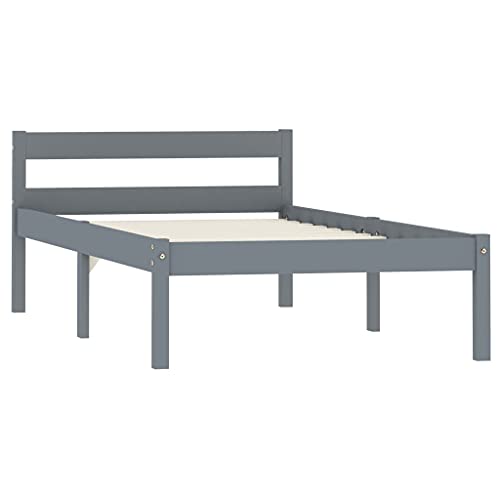 Natulvd Bettgestell - Massivbett Kiefer Massivholz kein Boxspring nötig stabiles Bettgestell mit Lattenstütze & Kopfteil für 90x200 cm Matratze kleines Einzelbett Grau von Natulvd