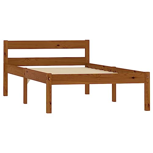 Natulvd Bettgestell - Massivbett Kiefer Massivholz kein Boxspring nötig stabiles Bettgestell mit Lattenstütze & Kopfteil für 90x200 cm Matratze kleines Einzelbett Honigbraun von Natulvd