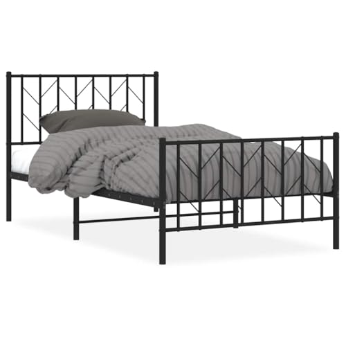 Natulvd Bettgestell aus Metall mit Kopfteil & Fußteil, Einfaches Plattformbett mit Lamellenstütze, kein Boxspringbett nötig, für Schlafzimmer Hotel (Einzelbett, 100x200 cm, Schwarz) von Natulvd